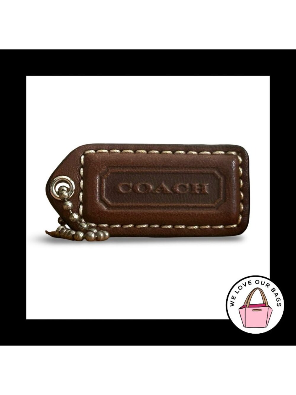 COACH Y2K VINTAGE Hang Tag 2" Brown Leather Bag Charm Keychain Fob Nickel Medium